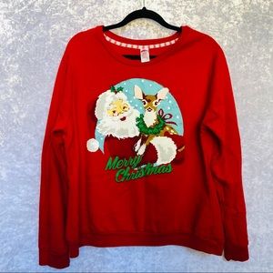 Holiday Time Santa Claus and Reindeer Red Sweater Size XL 16-18